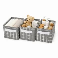 3 un. Cesto Organizador Multiuso Dobrável Em Linho Para Roupas Brinquedos e Decoração | CINZA