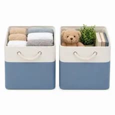 Kit 2 Cesto Organizador Dobrável Linho Azul p/ menino 33x33x33 Caixa Organizadora Nicho | 36L