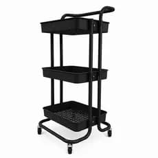 Carrinho Organizador Multiuso com Rodinhas 3 Prateleiras Banheiro Cozinha Lavanderia Resistente 10kg PRETO