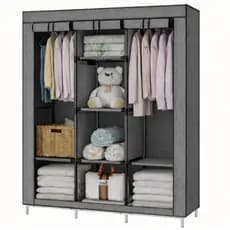 Guarda Roupa Dobrável Portátil Organizador 8 Divisórias Armário Multiuso TNT Reforçado | CINZA