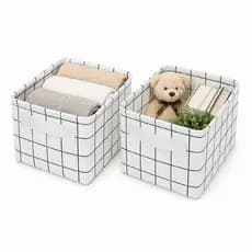 Kit 2 Cestos Organizadores Dobráveis Linho Branco Para Nicho Roupa Brinquedo Closet Multiuso