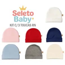 Kit com 3 Toucas RN Maternidade Algodão Premium Super Macio | Toquinha Enxoval Bebe