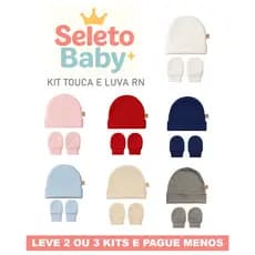 Kit Touca e Luva Bebê RN,  2 ou 3 Toucas e Pares de Luvas, Maternidade Enxoval Baby, Algodão Premium