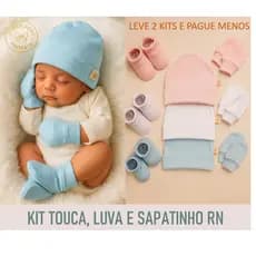 Kit Maternidade Recém Nascido 100% Algodão Antialérgico Touca Luva Sapatinho