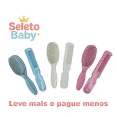 Kit Escova e Pente Para Bebe Cerdas Macias RN Enxoval Maternidade