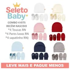 Kit Maternidade Recém Nascido 100% Algodão Antialérgico 4 Kits Touca Luva Sapatinho