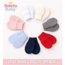 Luvinhas Bebê RN 100% Algodão Antialérgico Recém-Nascido Luva Protetora Mãozinha Kit 3 ou 6 Luvinhas Bebê RN