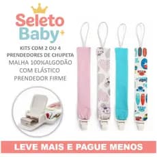 Prendedor de Chupeta Bico Bebê 100% Algodão Elástico | Kit 2 ou 4 Unidades | Seguro e Resistente