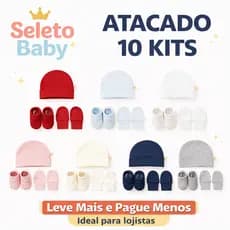 Kit Maternidade Recém Nascido  Atacado 10 Kits – Enxoval RN Touca, Luvas e Sapatinho 100% Algodão
