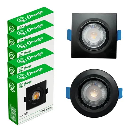 KIT5 Luminárias Spot Led 7w Preto Embutir Direcionável Teto 6500K 3000K UNIFY
