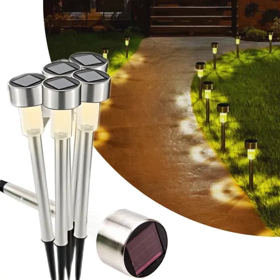 KIT10、20、40 Luminaria Solar Balizador Espeto Led Chão Prata Decoração Jardim Quintal Luz Quente Frio RGB UF UNIFY