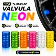 Kit 4 Tampas de Válvula Neon Fluorescente para Pneu Carro Moto Bicicleta em Universal Brilha no Escuro