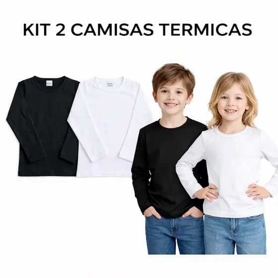 Kit 2 Blusas Térmicas Infantil e Juvenil Peluciada Camisa Manga Longa Unissex Inverno Frio Preta e Branca | 4 ao 14 ano