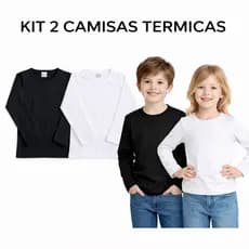 Kit 2 Blusas Térmicas Infantil e Juvenil Peluciada Camisa Manga Longa Unissex Inverno Frio Preta e Branca | 4 ao 14 ano