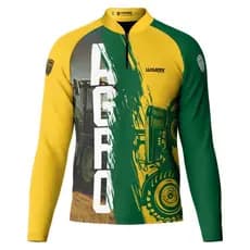 Camisa Agro Verde e Amarela Trator Com Proteção Solar UV+50