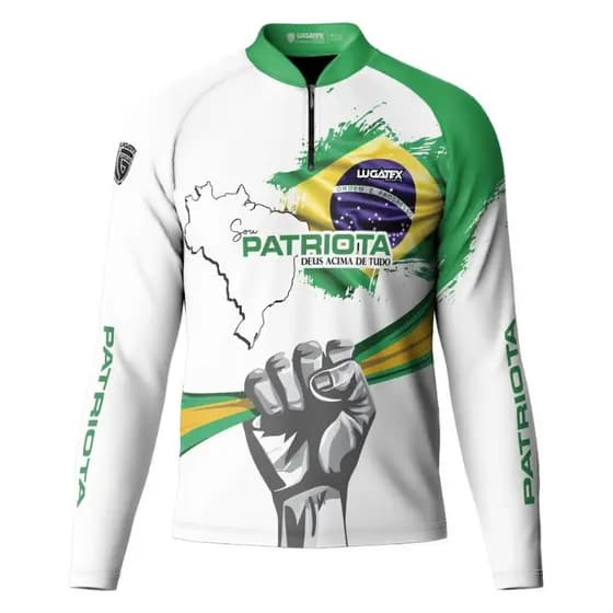 Camisa Agro Patriota Bandeira do Brasil Branca Com Proteção Solar UV+50