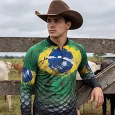 Camisa Agro Verde Bandeira do Brasil Com Proteção UV+50