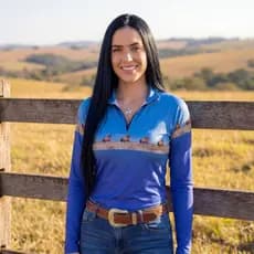 Camisa Camiseta Agro Feminina Country Degradê Azul com Proteção Solar UV50+