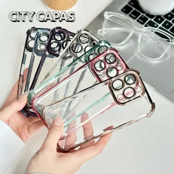 City Capas - Capinha iPhone 16 15 14 PRO MAX PLUS Transparente Anti-Impacto Premium Borda Colorida
