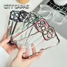 City Capas - Capinha iPhone 16 15 14 PRO MAX PLUS Transparente Anti-Impacto Premium Borda Colorida