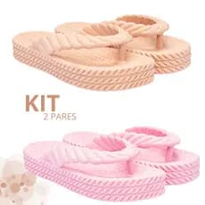 Kit Sandalia Chinelo 3 Tiras Plataforma Nuvem Feminino Trançado Confortável