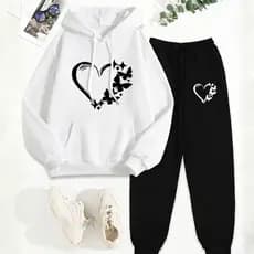 Conjunto Moletom Feminino Moletom Flanelado Com Capuz Cora莽茫o Borboleta e Cal莽a de Moletom Flanelada