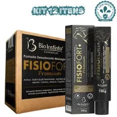 Kit 12 Pomada Fisiofort Premium 150G Massageadora Alívio Dores Musculares e Articulares Bio Instinto