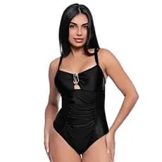 Maiô Feminino Modelador Bojo Removível Franzido Disfarça Barriga Argola Metal Ajustável Praia