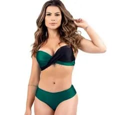 Biquíni Bicolor Com Bojo Transpassado Levanta Seio Cintura Alta Modeladora Moda Praia Verão
