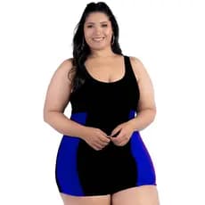 Maiô Plus Size Hidroginástica Modelador Cintura Com Shortinho Confortável Zero Transparência