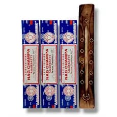 Kit 3 Incensos Satya Nag Champa + Incensário Grátis - Purificação, Meditação e Relaxamento