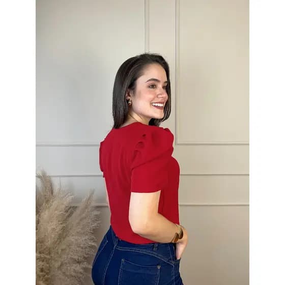 Blusa  Com Manga Feminina Gola Redonda No Tecido DUNA Super Elegante E Soltina Moda Verao
