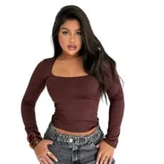 BLUSA MANGA LONGA DECOTE QUADRADO SUPLEX CASUAL FRIO