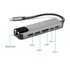 Hub Tipo C 6 Em 1 Hdmi Rj45 Usb 3.0 Pd Notebook Macbook Pc Dock Station