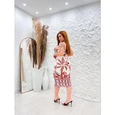Conjunto Feminino Saia Midi Cintura Alta e Cropped Lenço Hibisco