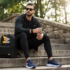 Kit Tenis masculino esporte estilo running confortável mochila alça regulavel relógio digital