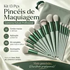 Kit 13 Pincéis de Maquiagem Profissional Kabuki para Contorno, Base, Pó, Blush e Sombra com Estojo