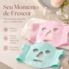 Máscara de Gelo Facial Reutilizável em Gel para Skin Care, Compressa Fria Relaxante para o Rosto com Ajuste Elástico