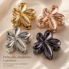 Kit12 Presilha Piranha de Cabelo 8cm Flor Metalizada, Elegante, Resistente e Fácil de Usar