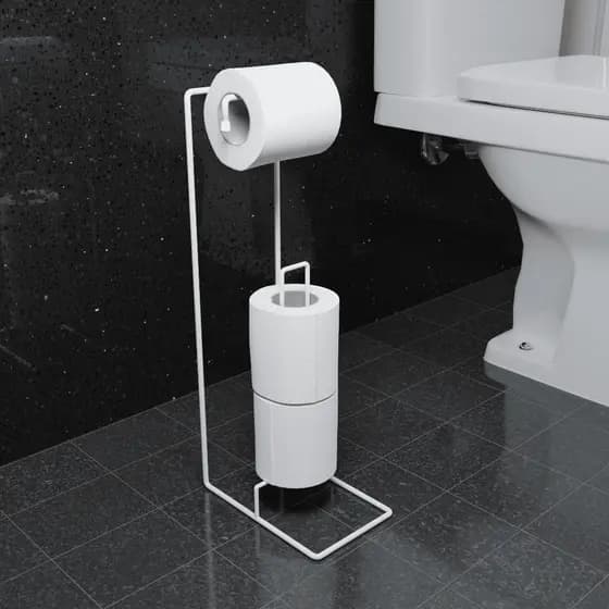 Suporte para Papel Higiênico de Chão 3 Rolos Aço Preto