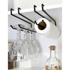kit 2 Suportes Multiuso Suspenso Preto  Porta Taças Porta Papel Toalha Organizador Armário Cozinha
