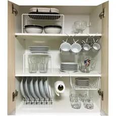 Kit Organizador de Armário Aramado de Cozinha Suporte de Prato Xícara Cesto 7 Peças
