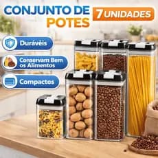Kit 7 Potes Recipientes herméticos de acrílico   Conjunto com 7 de alta qualidade para alimentos