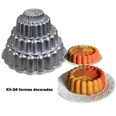 Kit 04 formas Ballerine decorada P,M,G,GG  bolo pudim brownie Gomada 4peças