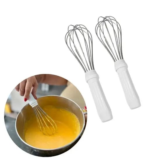 Kit Batedor Fouet Inox Profissional 30cm Branco Fue Creme Clara 2 peças