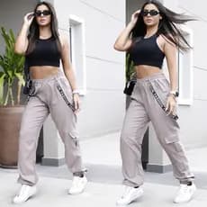 Calça Jogger Cargo Femenina Tactel Com suspensorio e Bolso Laterais