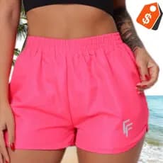SHORT SHORTINHO ESTAMPADA 'F' TACTEL FEMENINO PARA ACADEMIA CAMINHADA SAIDA DE PRAIA