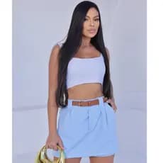 Short Saia Alfaiateria Com Cinto e Bolso