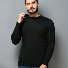 Suéter de malha masculino de gola redonda de cor sólida