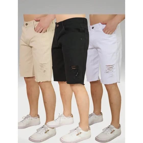 Kit 3 Bermudas Masculinas Diversas Rasgasdas
